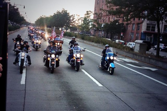 Cuomo and Joel lead the motorcyclists down the West Side Highway
